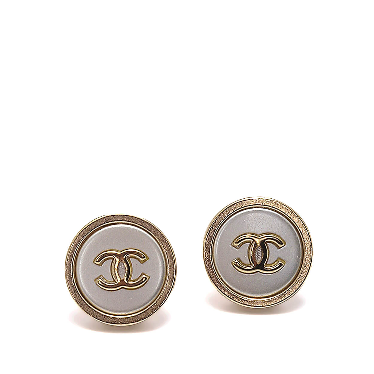 CHANEL - Gold & Silver Tone CC Round Earrings